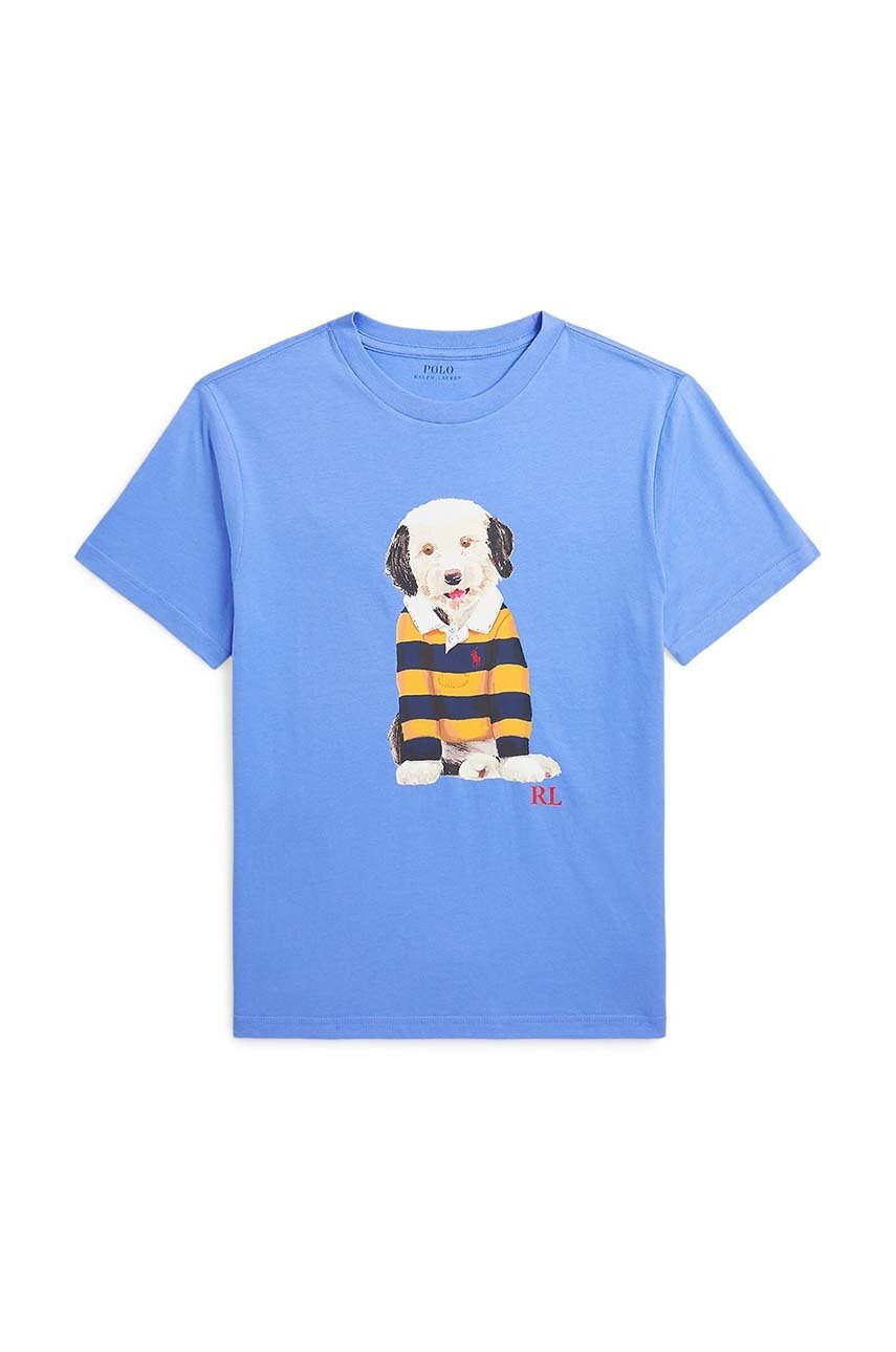 

Детска памучна тениска Polo Ralph Lauren в синьо с принт, Син