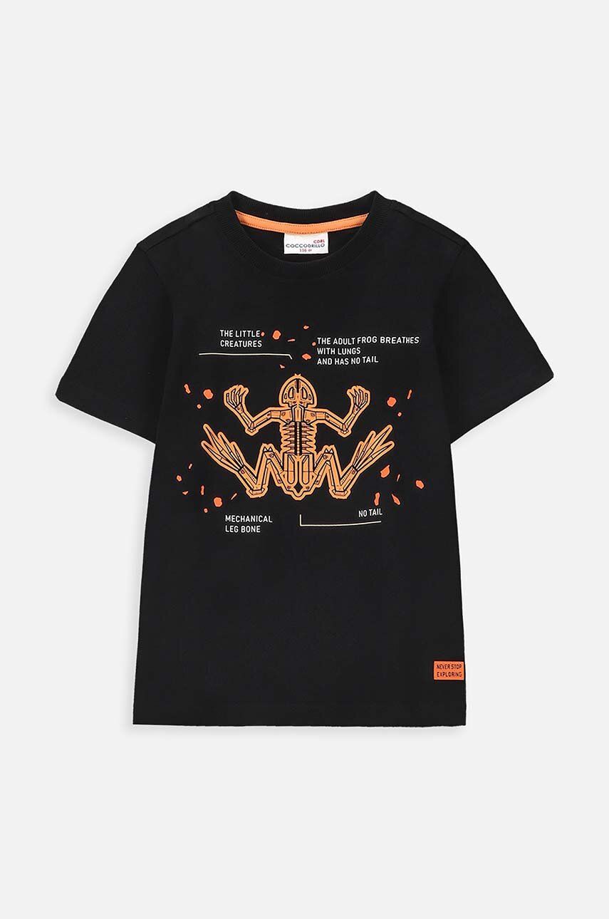 Coccodrillo tricou de bumbac pentru copii culoarea negru, cu imprimeu