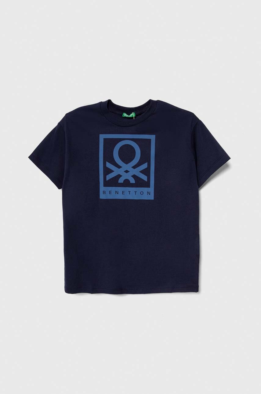 United Colors of Benetton tricou de bumbac pentru copii culoarea albastru marin, cu imprimeu