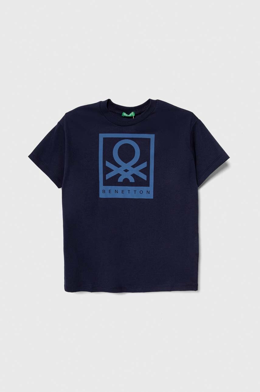 United Colors of Benetton tricou de bumbac pentru copii culoarea albastru marin, cu imprimeu