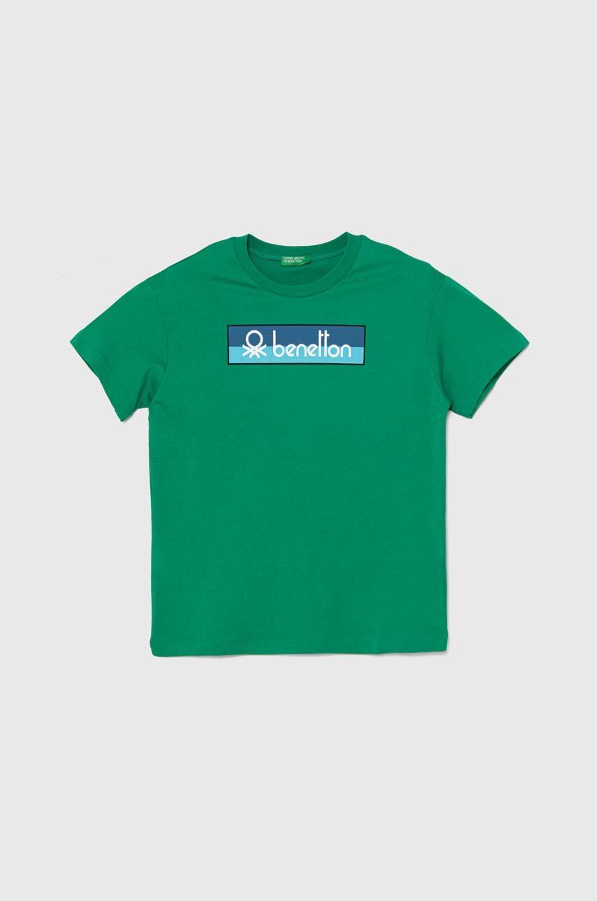 United Colors of Benetton tricou de bumbac pentru copii culoarea verde, cu imprimeu