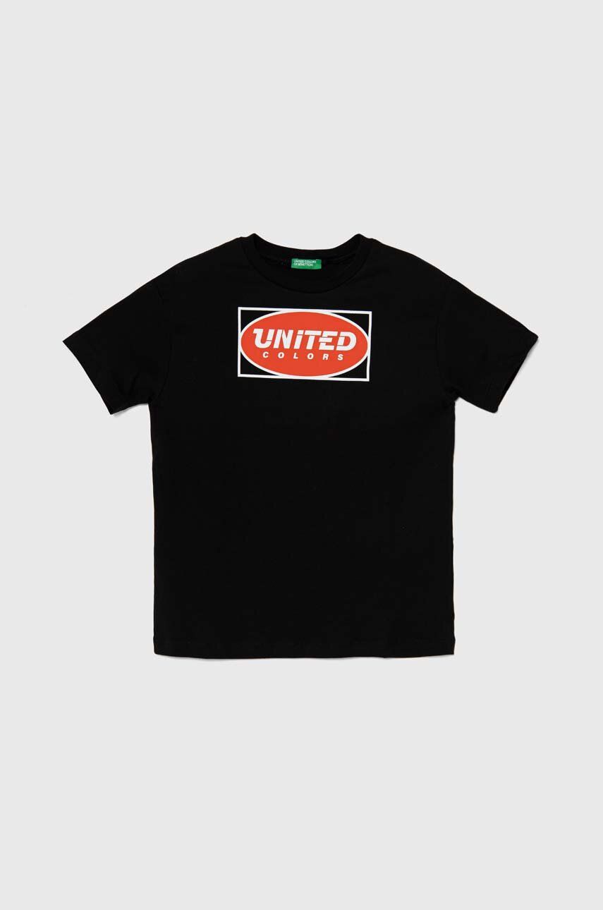 United Colors of Benetton tricou de bumbac pentru copii culoarea negru, cu imprimeu