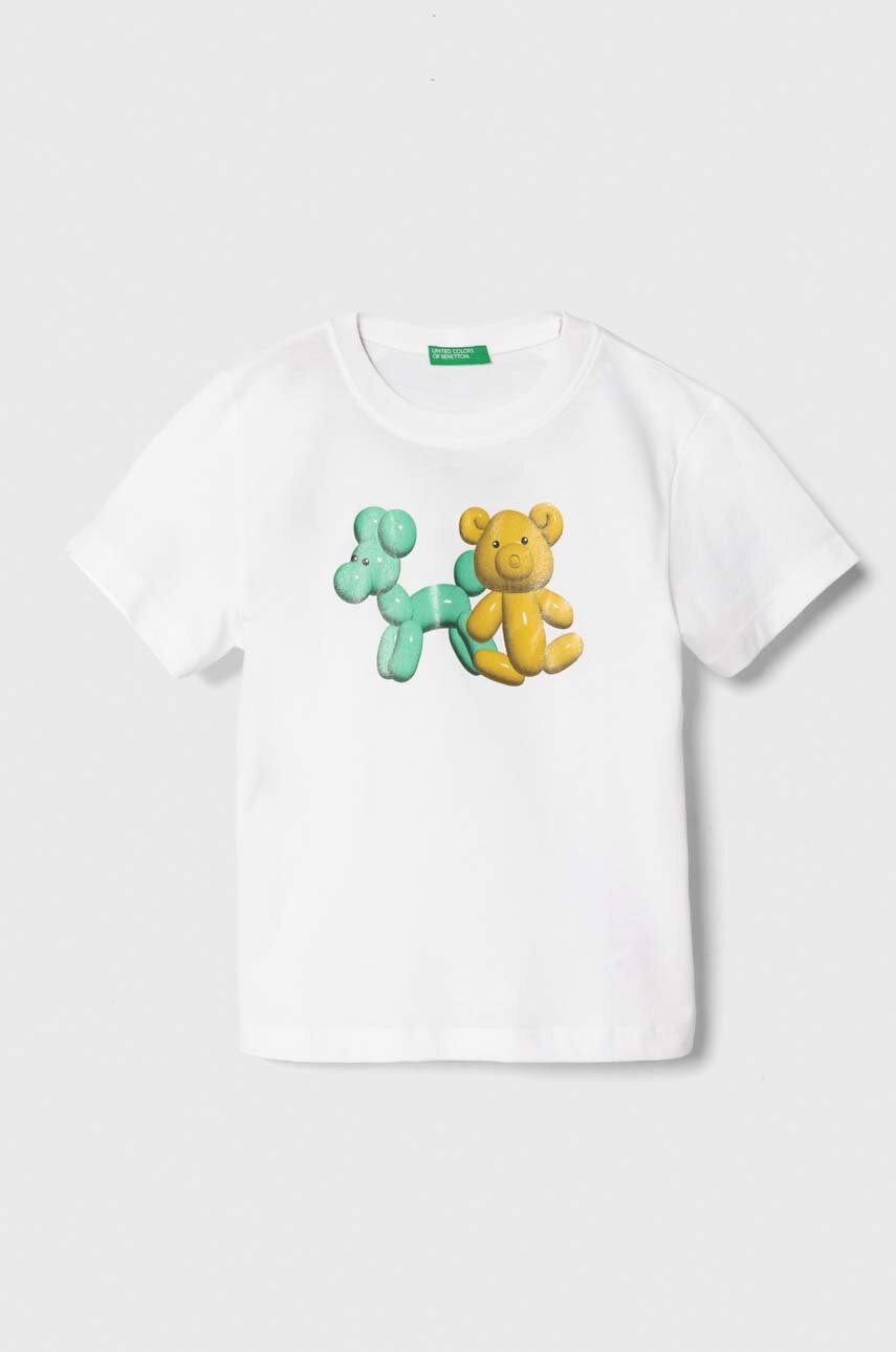 

Детска памучна тениска United Colors of Benetton в бяло с принт, Бял
