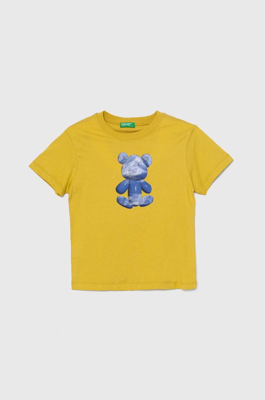 United Colors of Benetton tricou de bumbac pentru copii culoarea galben, cu imprimeu