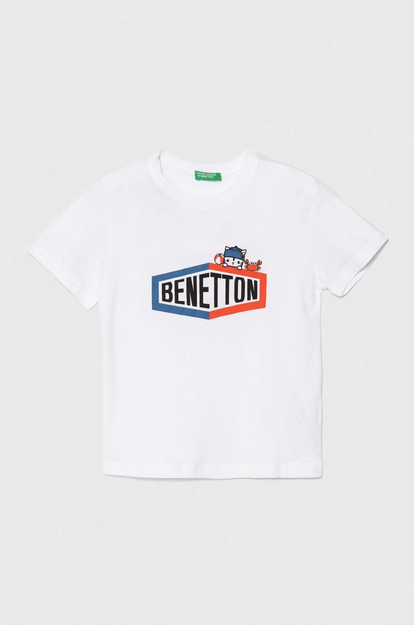 

Детска памучна тениска United Colors of Benetton в бяло с принт, Бял