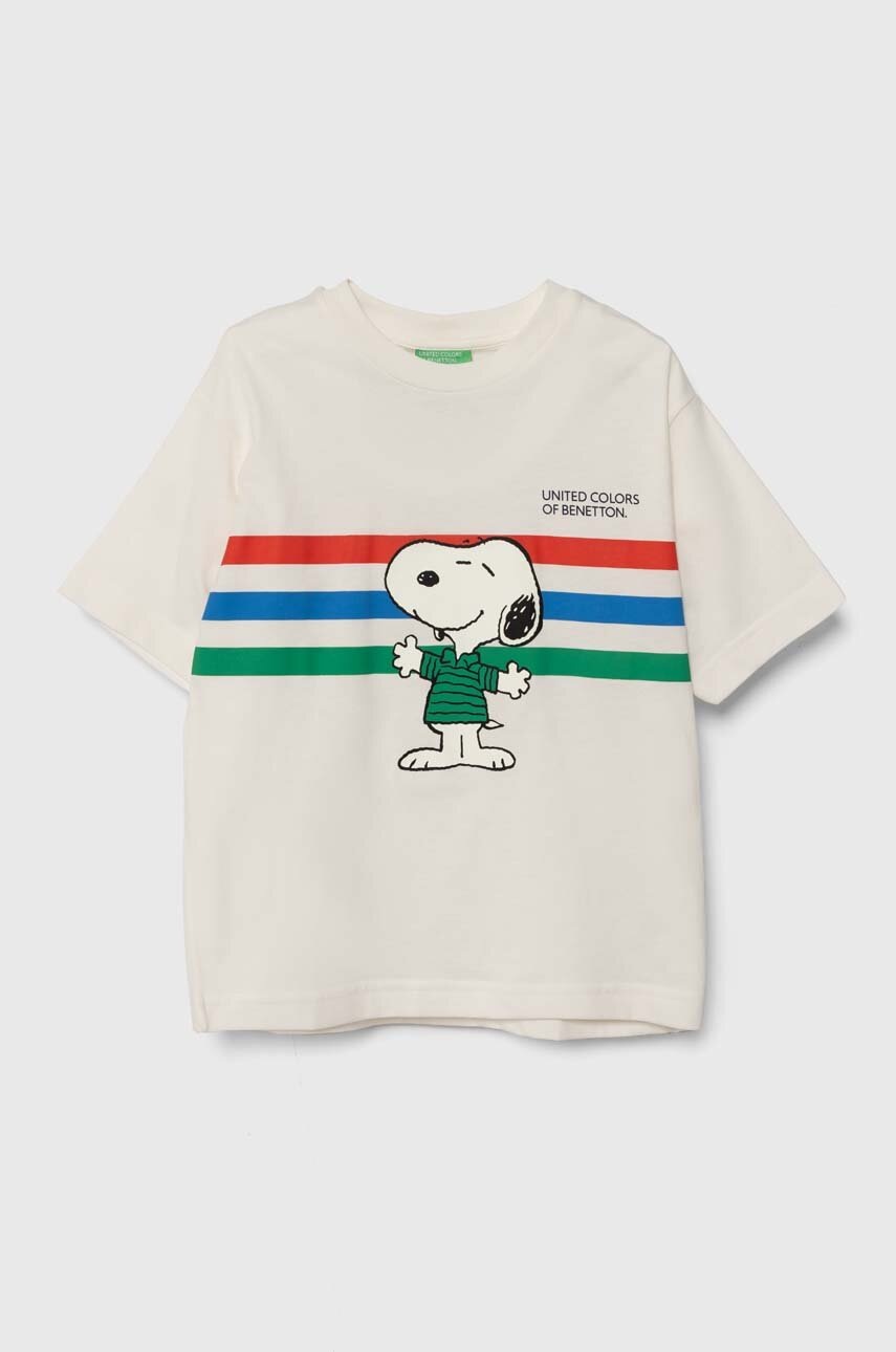 

Детска памучна тениска United Colors of Benetton X Peanuts в бяло с принт, Бял