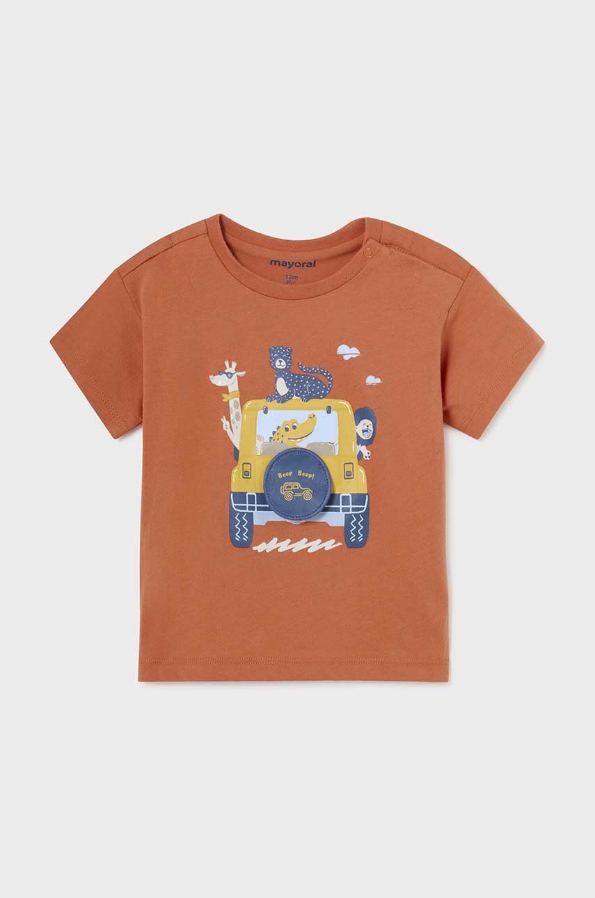 Bavlněné dětské tričko Mayoral oranžová barva, s potiskem