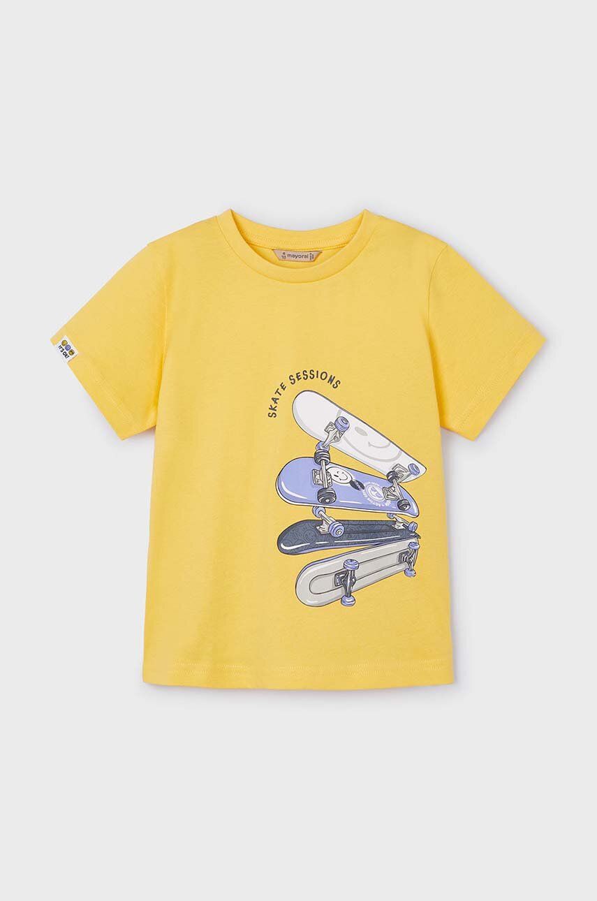 Mayoral gyerek pamut póló sárga, nyomott mintás