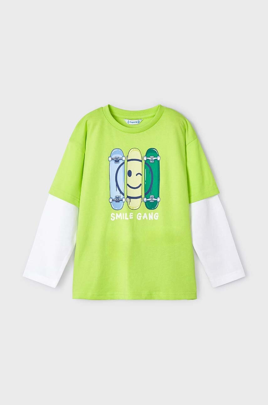 Mayoral longsleeve din bumbac pentru copii culoarea verde, cu imprimeu