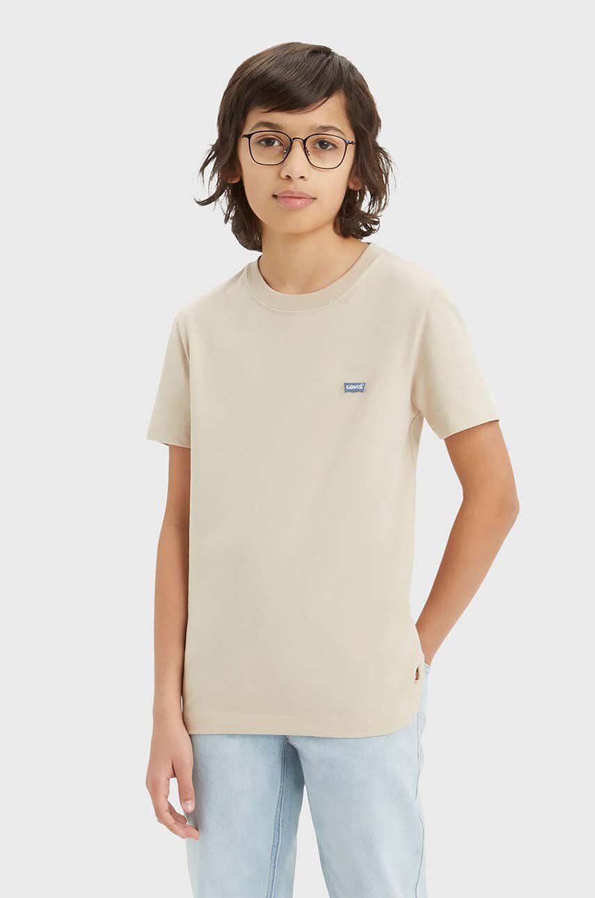 Levi's tricou de bumbac pentru copii culoarea bej, neted