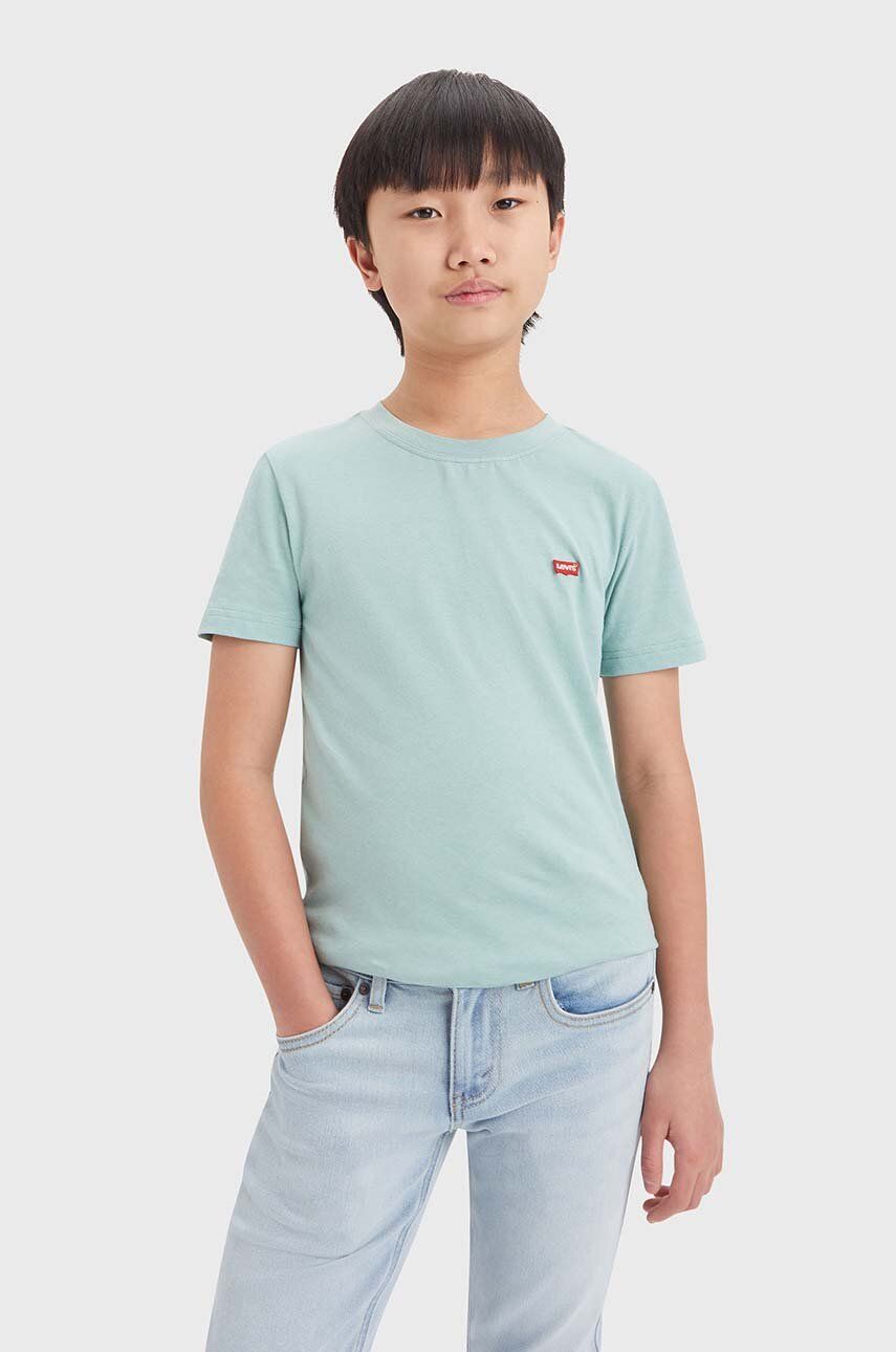 Detské bavlnené tričko Levi's tyrkysová farba, jednofarebný