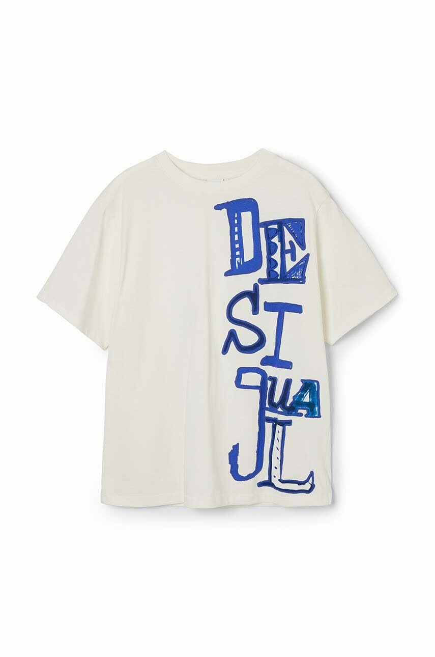 Детская хлопковая футболка Desigual цвет белый с принтом