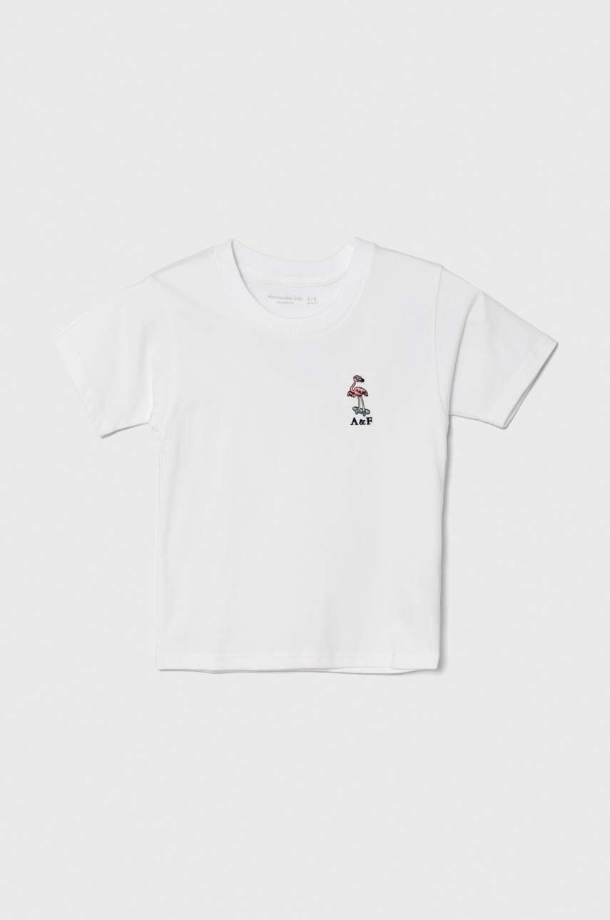 Abercrombie & Fitch tricou de bumbac pentru copii culoarea alb, cu imprimeu