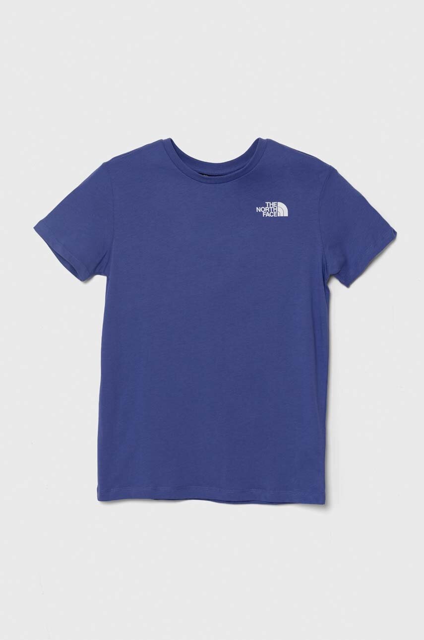 The North Face tricou de bumbac pentru copii REDBOX TEE (BACK BOX GRAPHIC) culoarea violet, cu imprimeu