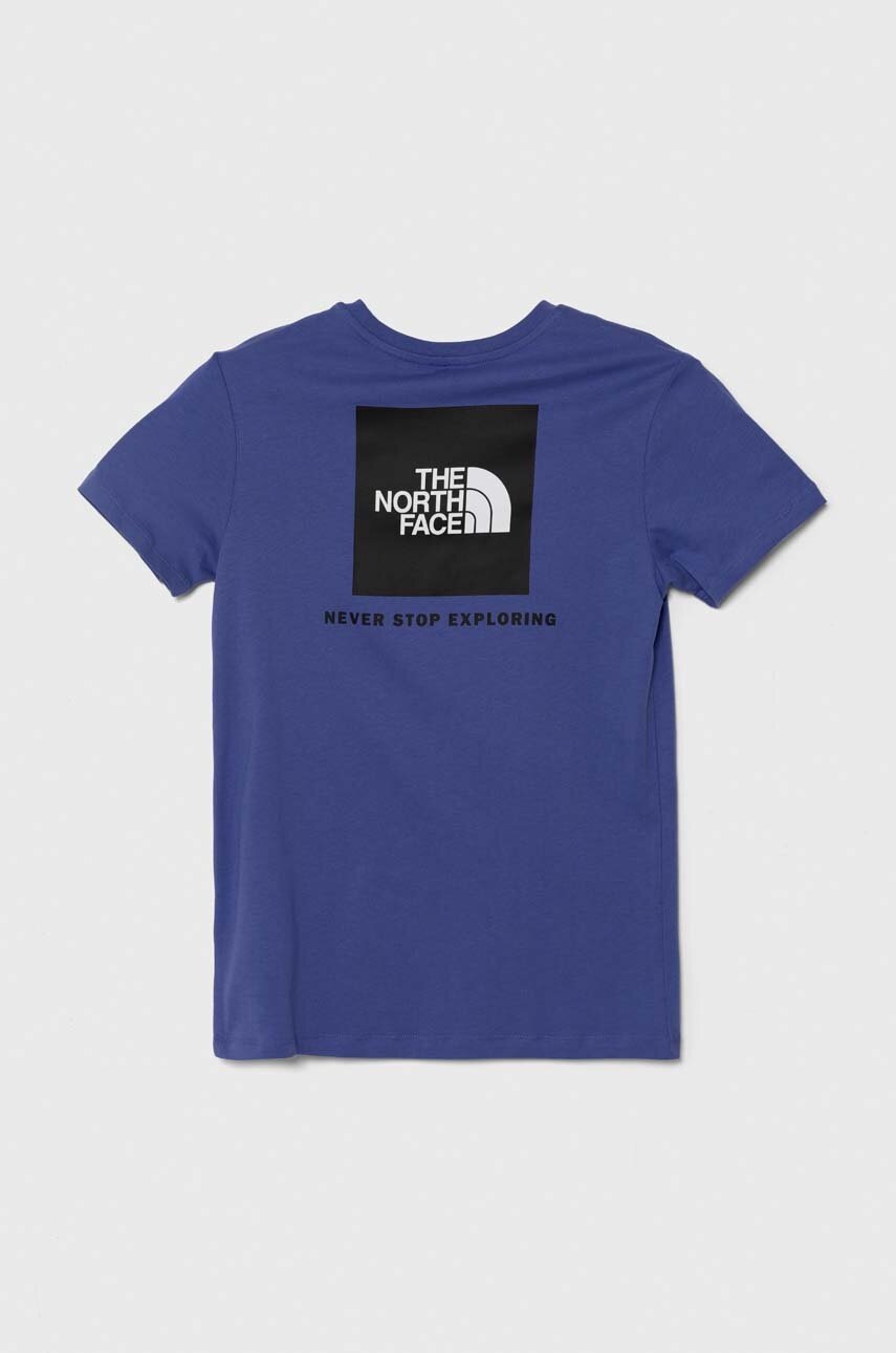 Детская хлопковая футболка The North Face REDBOX TEE (BACK BOX GRAPHIC) цвет фиолетовый с принтом