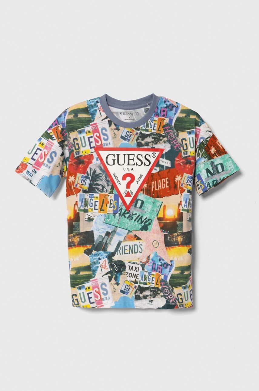

Детска памучна тениска Guess с десен, Многоцветен