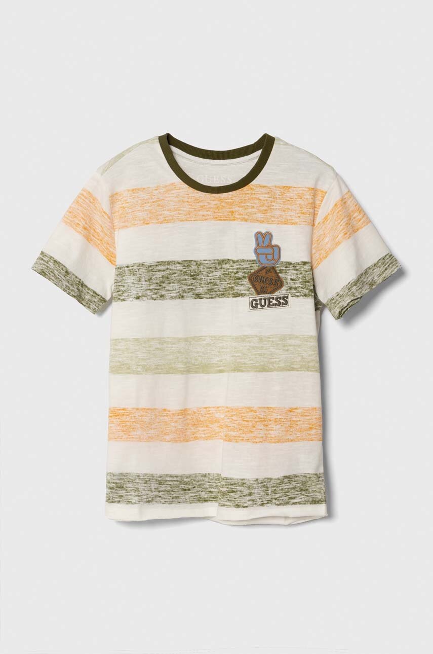 

Детска памучна тениска Guess в зелено с десен, Зелен