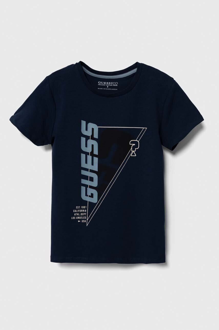 

Детска тениска Guess в тъмносиньо с принт, Тъмносин