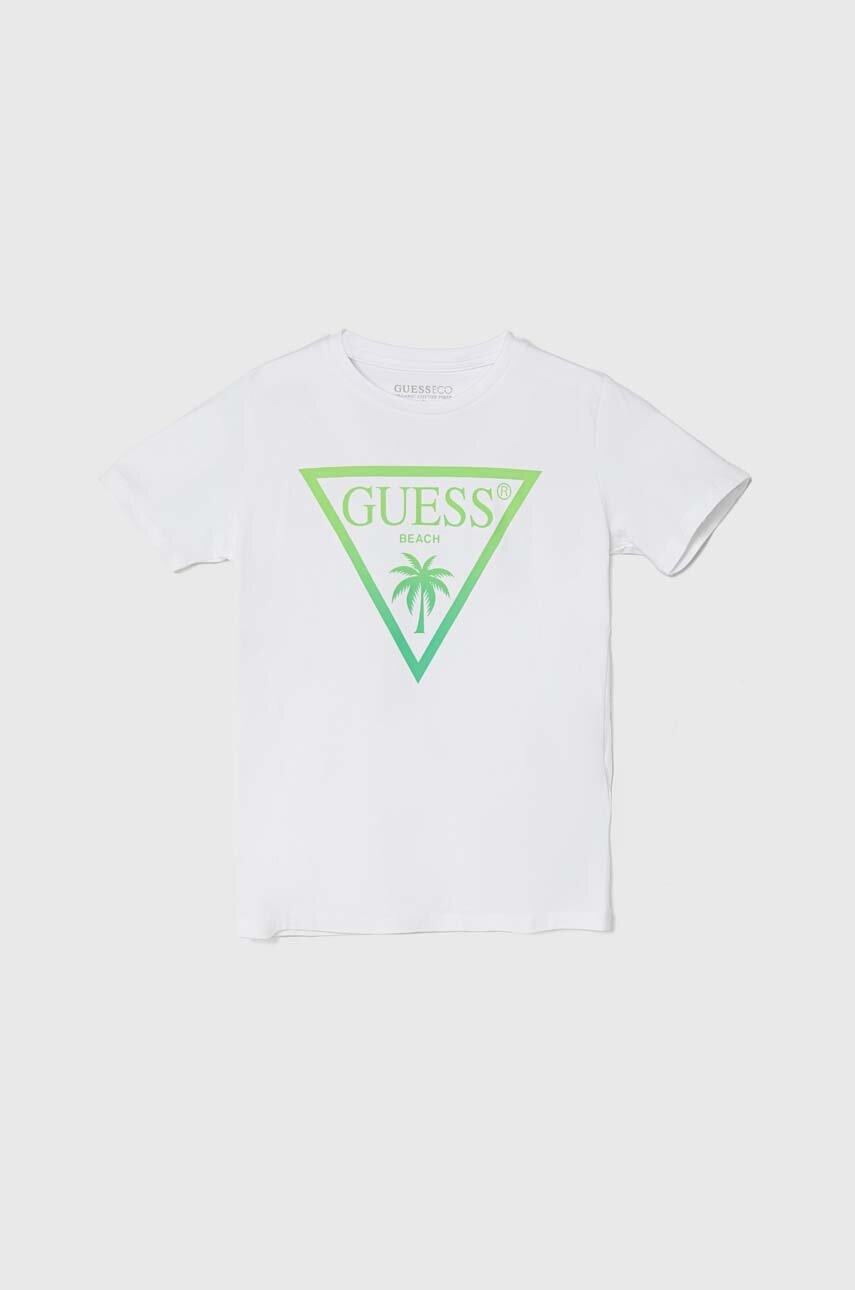 

Детска тениска Guess в бяло с принт, Бял
