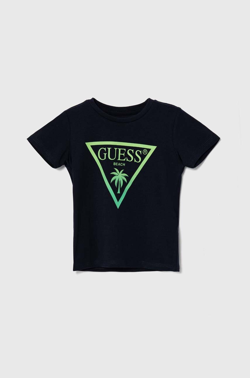 

Детска тениска Guess в тъмносиньо с принт, Тъмносин