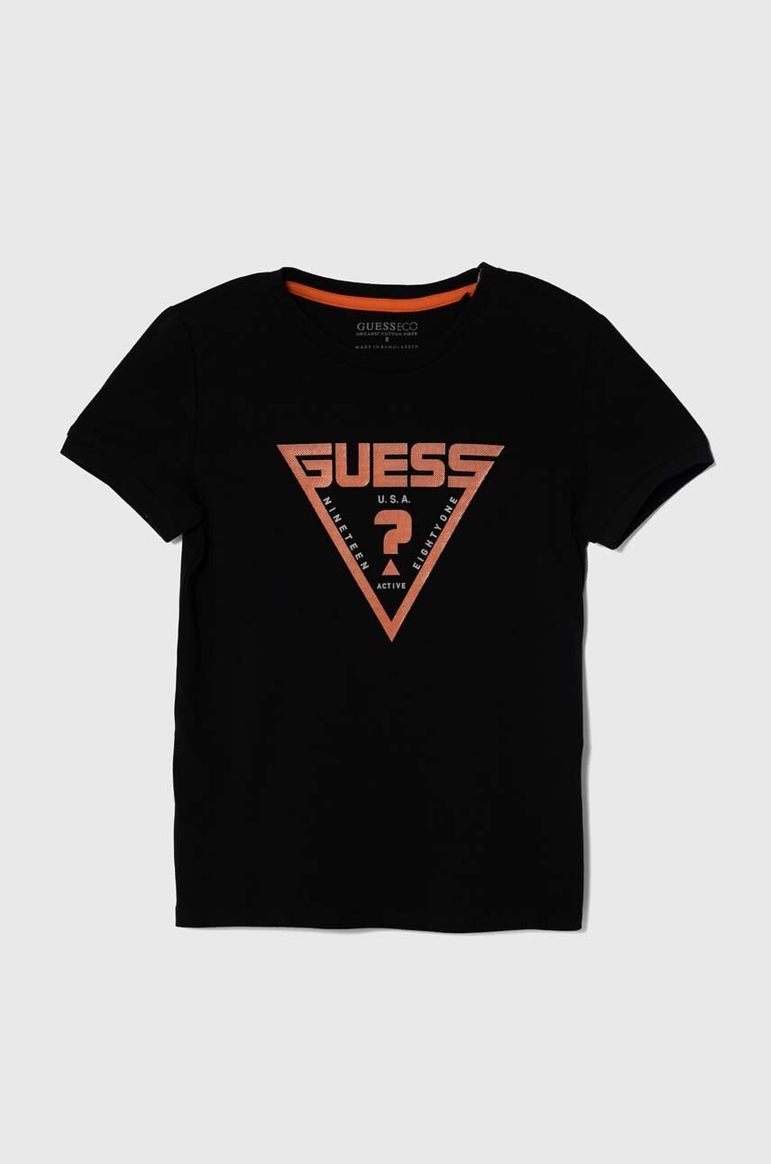 

Детска тениска Guess в черно с принт, Черен