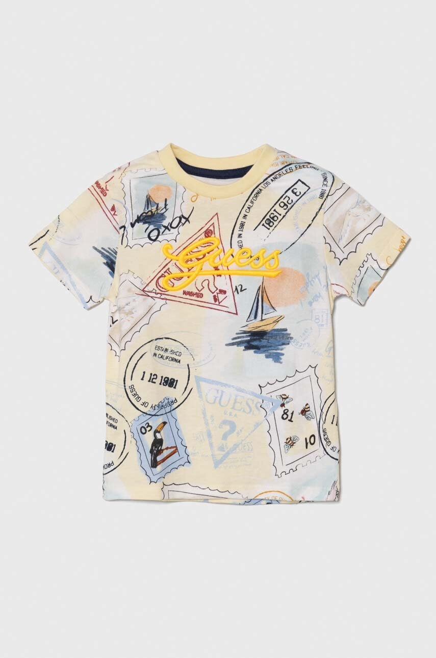 Детская хлопковая футболка Guess цвет жёлтый узорный Детская хлопковая футболка Guess цвет жёлтый узорный