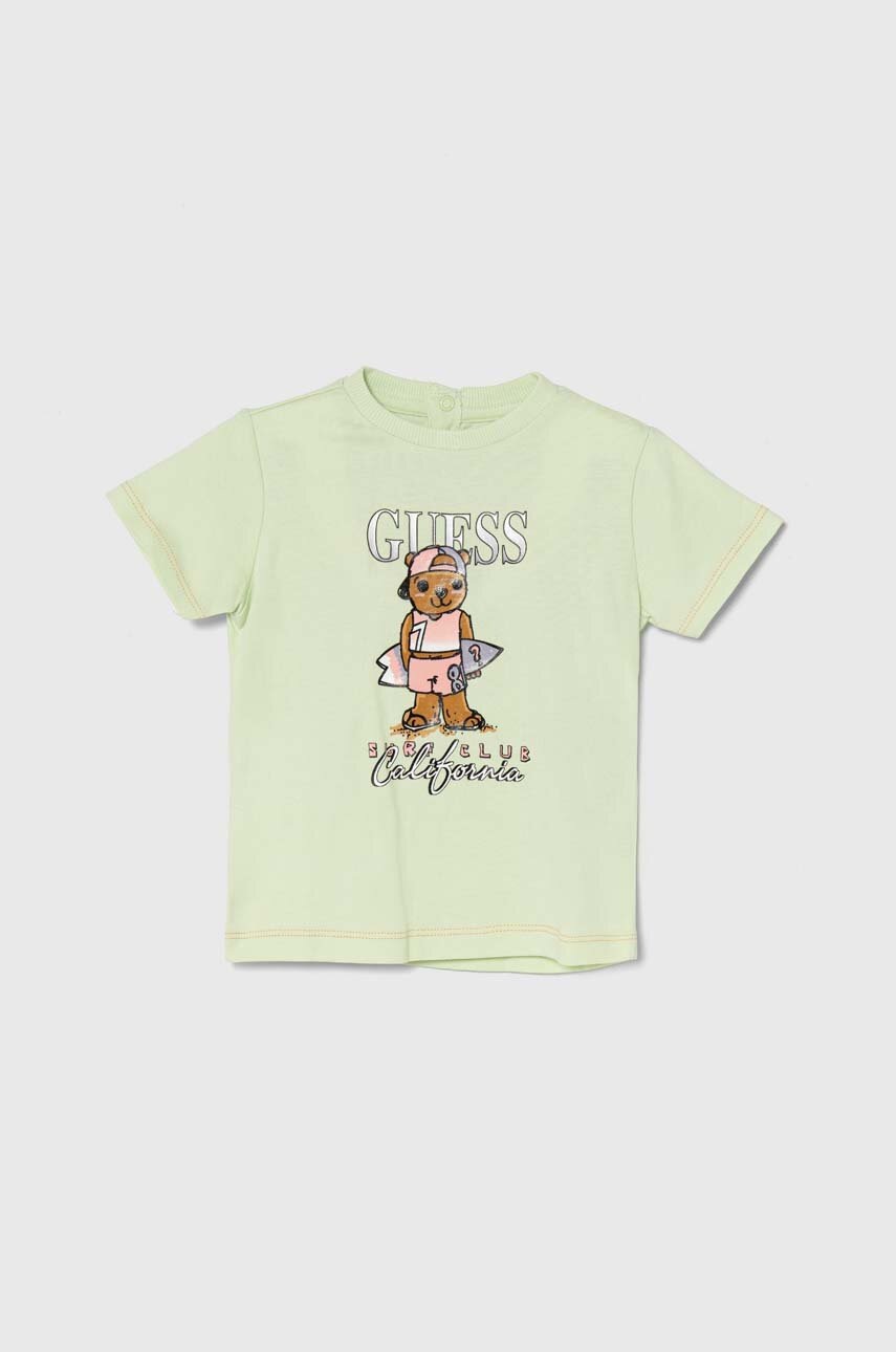 

Детска памучна тениска Guess в зелено с принт, Зелен