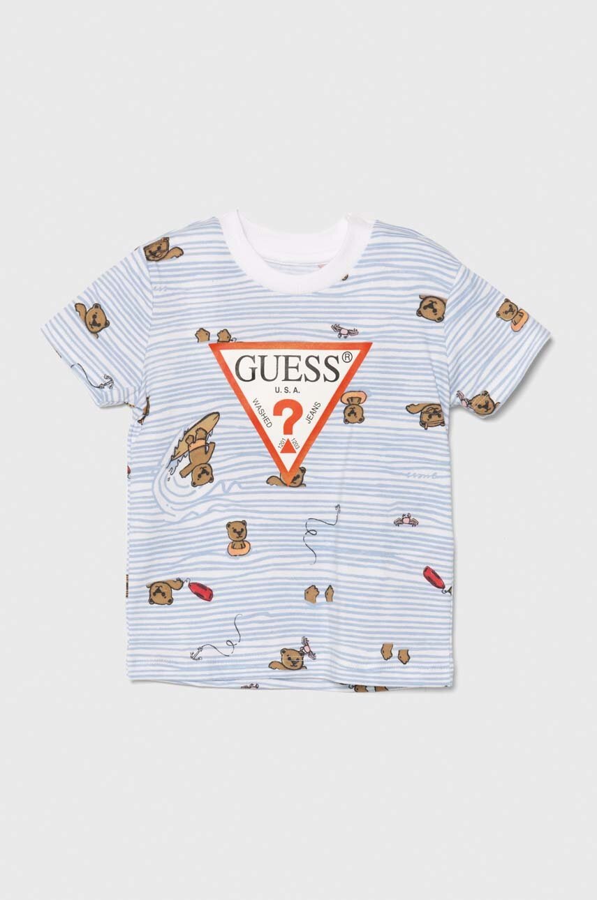 

Детска памучна тениска Guess в синьо с десен, Син