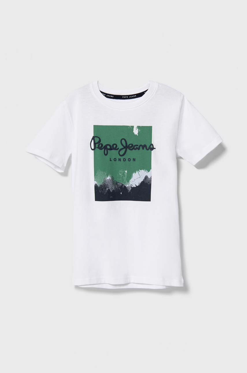 Детская хлопковая футболка Pepe Jeans RAFER цвет белый с принтом