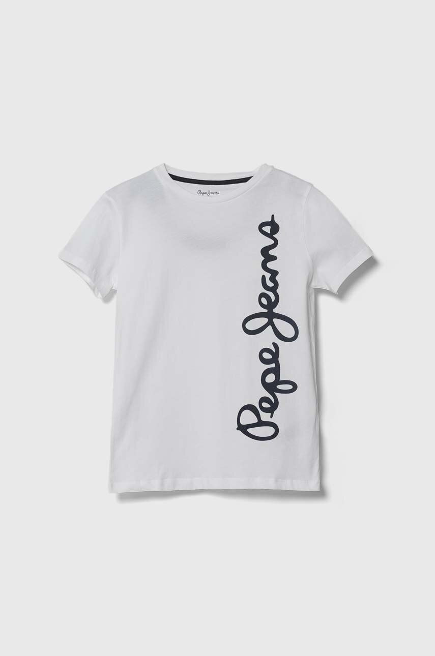 Pepe Jeans tricou de bumbac pentru copii WALDO culoarea alb, cu imprimeu