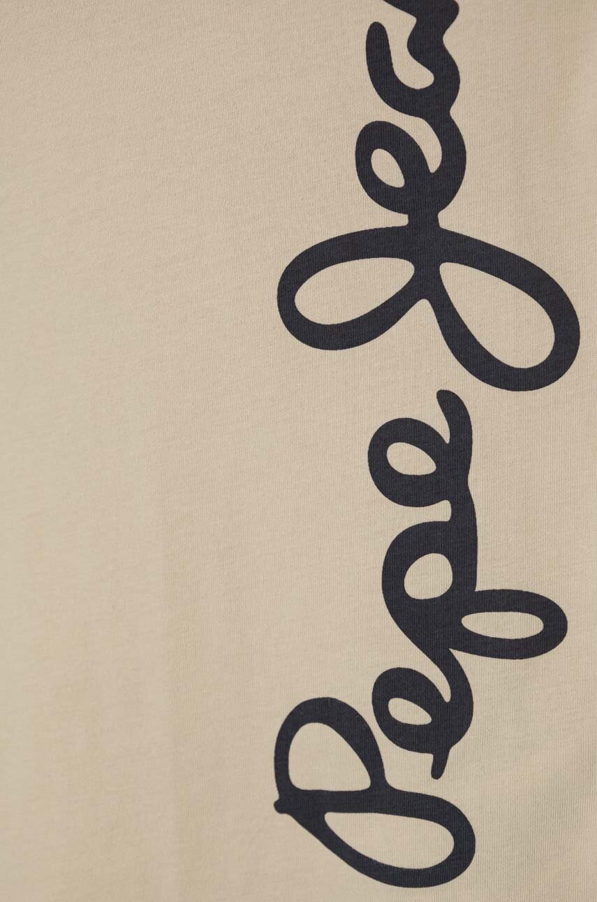 Детская хлопковая футболка Pepe Jeans WALDO цвет бежевый с принтом