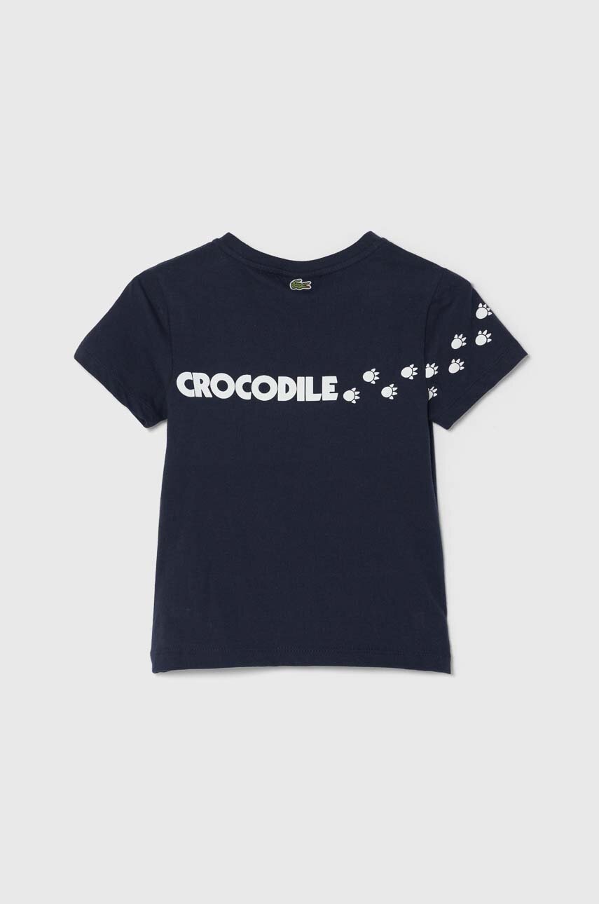 Детская хлопковая футболка Lacoste цвет синий с принтом Детская хлопковая футболка Lacoste цвет синий с принтом