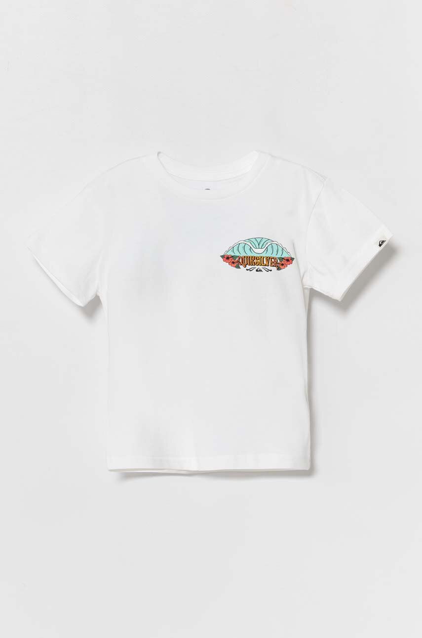 Detské bavlnené tričko Quiksilver TROPICALFADEBOY biela farba, s potlačou