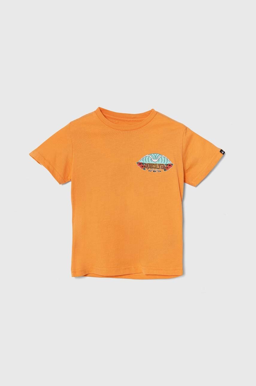 Quiksilver tricou de bumbac pentru copii TROPICALFADEBOY culoarea portocaliu, cu imprimeu