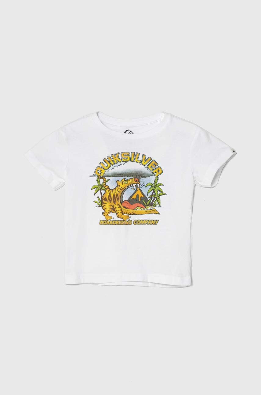 Quiksilver tricou de bumbac pentru copii BARKINGTIGERBOY culoarea alb, cu imprimeu