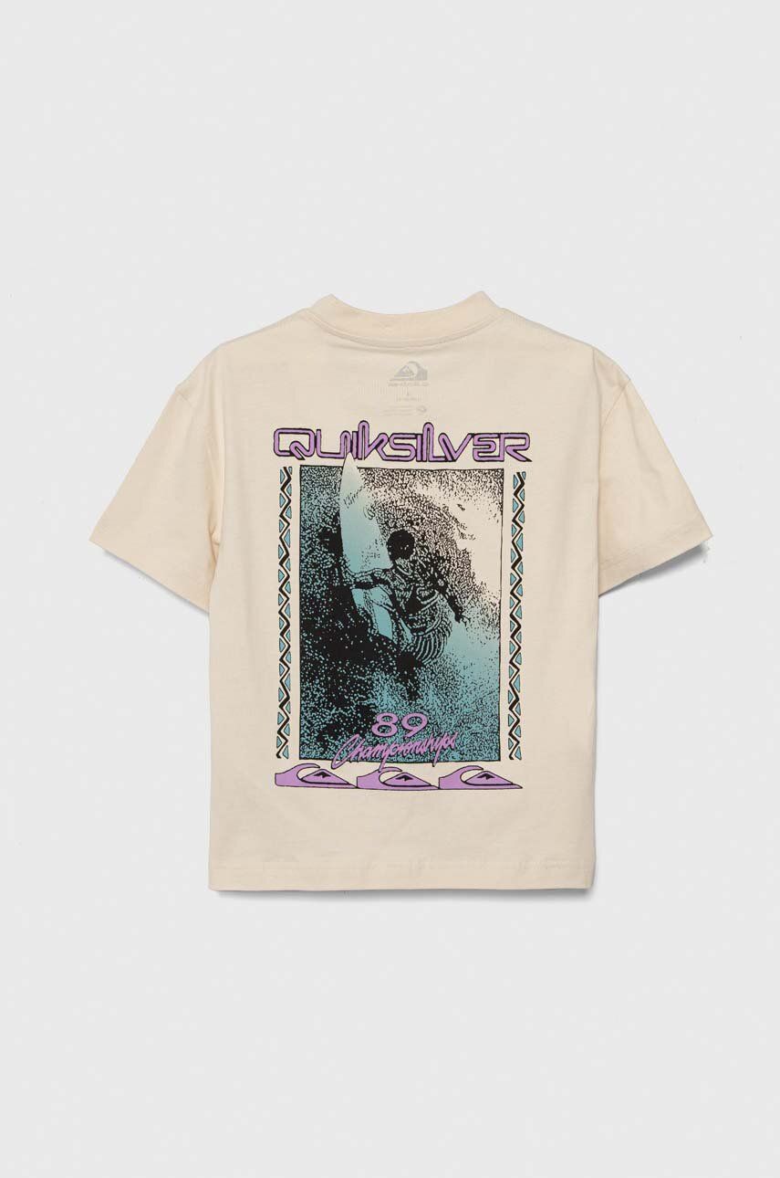 Quiksilver tricou de bumbac pentru copii BACKFLASHSSYTH culoarea bej, cu imprimeu