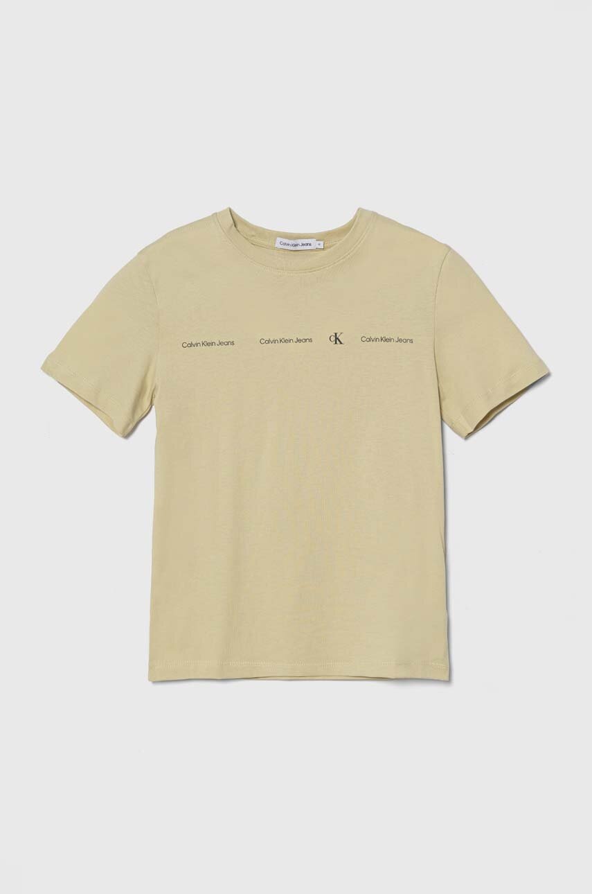

Детска памучна тениска Calvin Klein Jeans в бежово с принт, Бежов