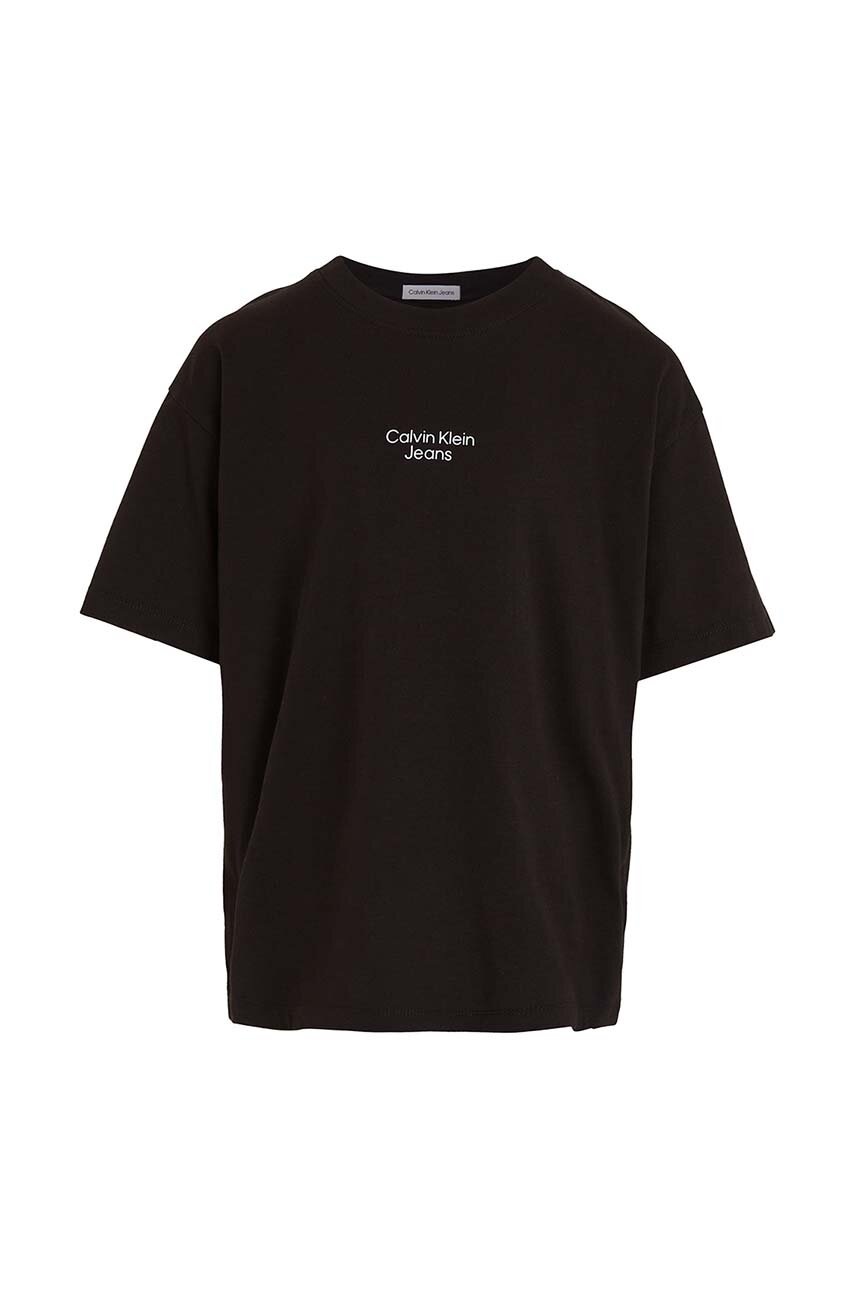 Дитяча бавовняна футболка Calvin Klein Jeans колір чорний з принтом