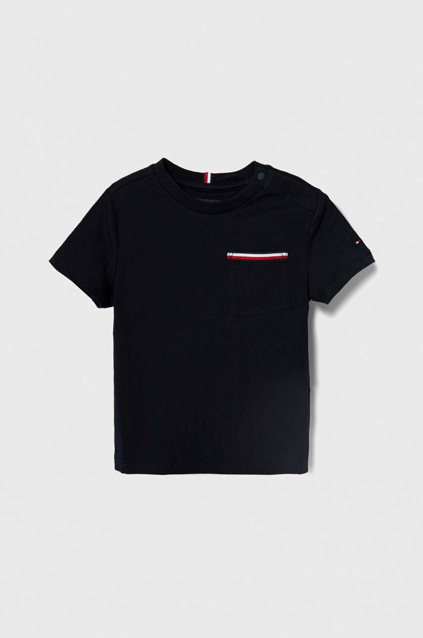 

Детска памучна тениска Tommy Hilfiger в тъмносиньо с изчистен дизайн, Тъмносин