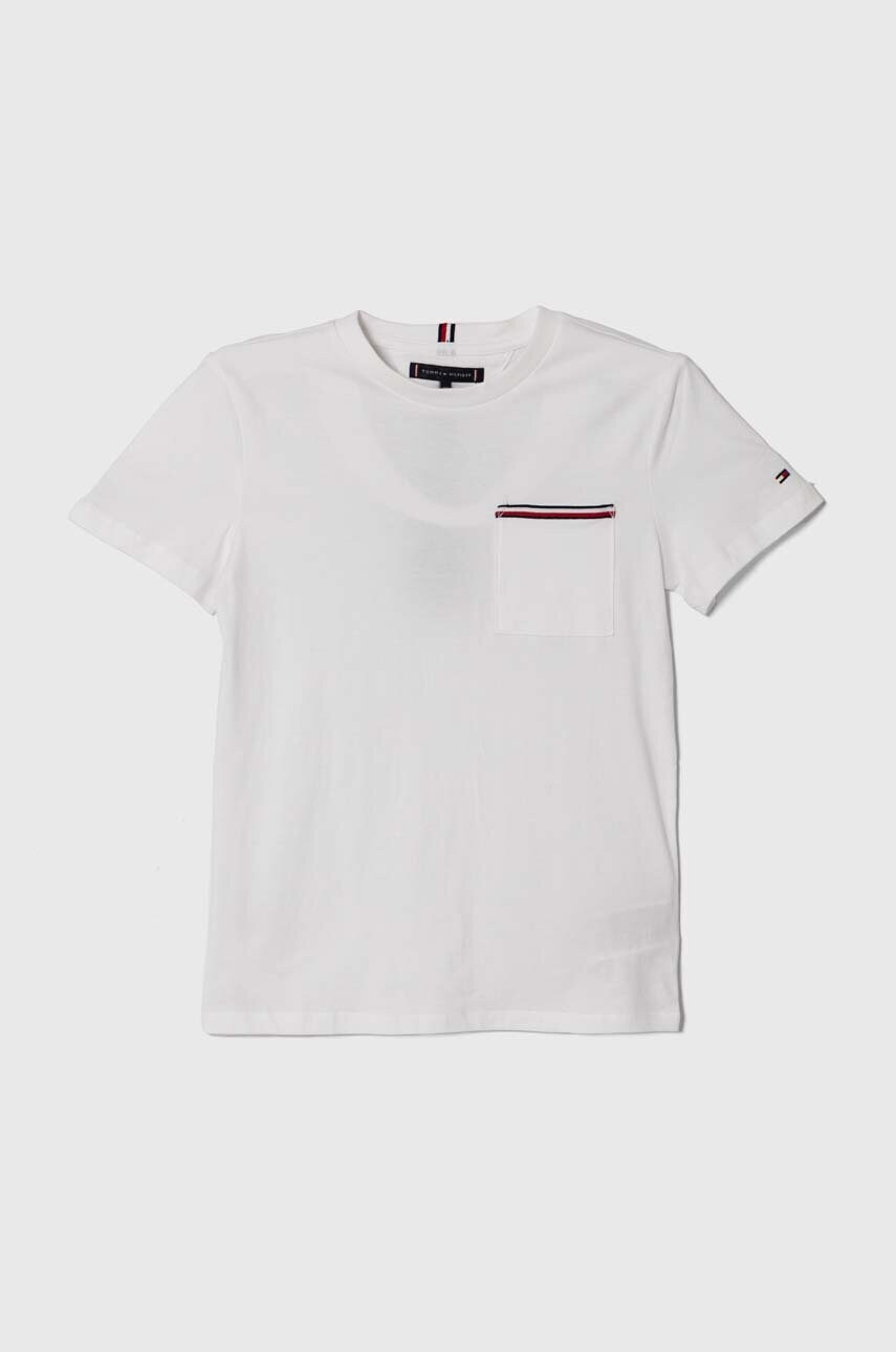 Levně Dětské bavlněné tričko Tommy Hilfiger bílá barva