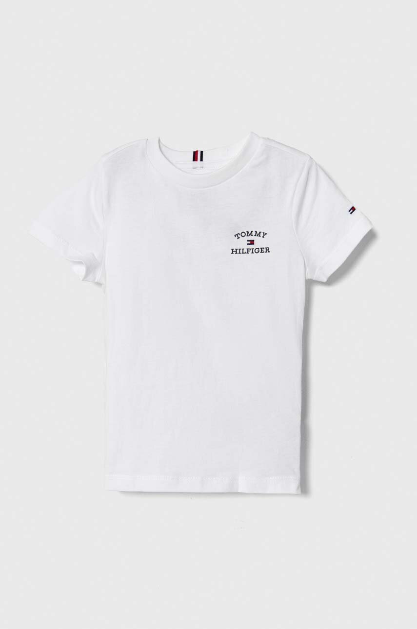 

Детска памучна тениска Tommy Hilfiger в бяло с принт, Бял