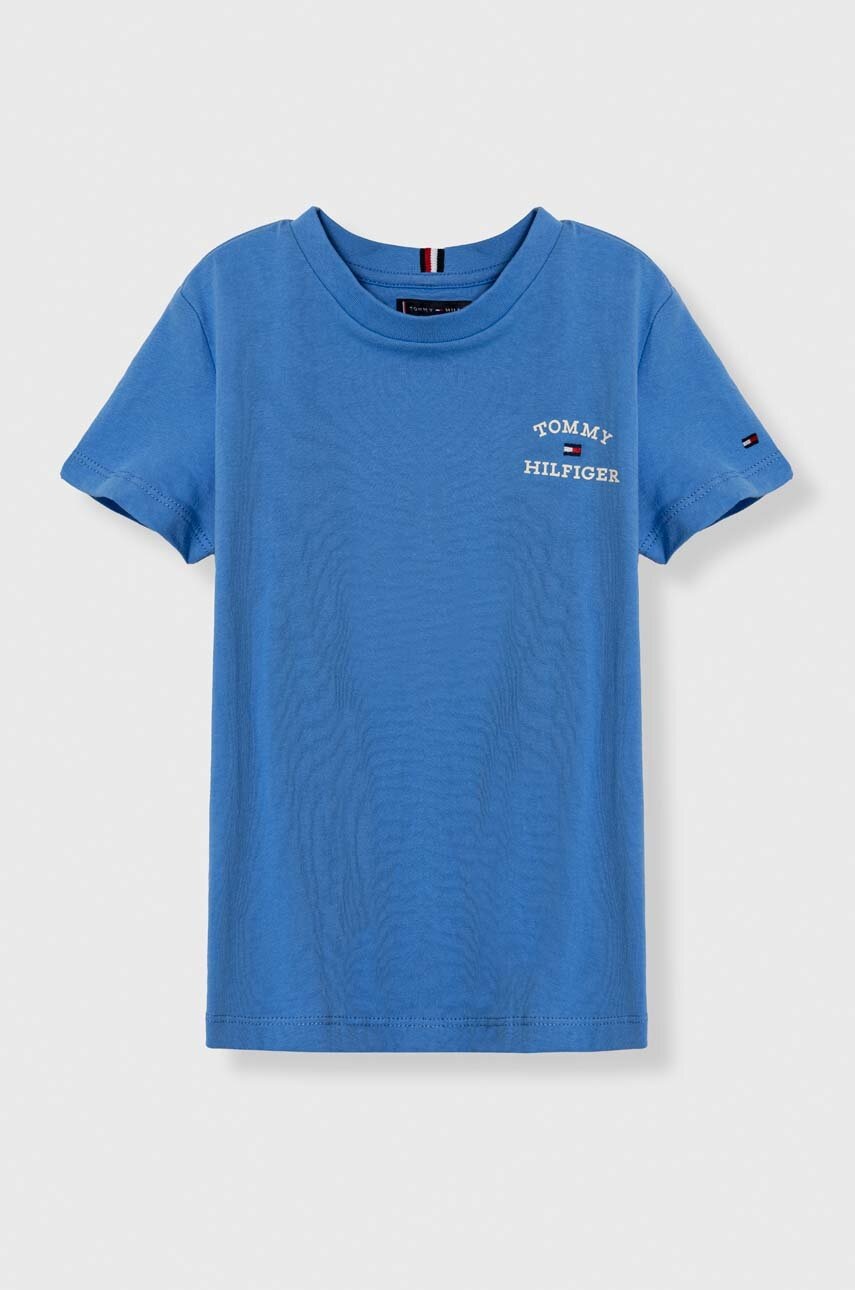 

Детска памучна тениска Tommy Hilfiger в синьо с принт, Син
