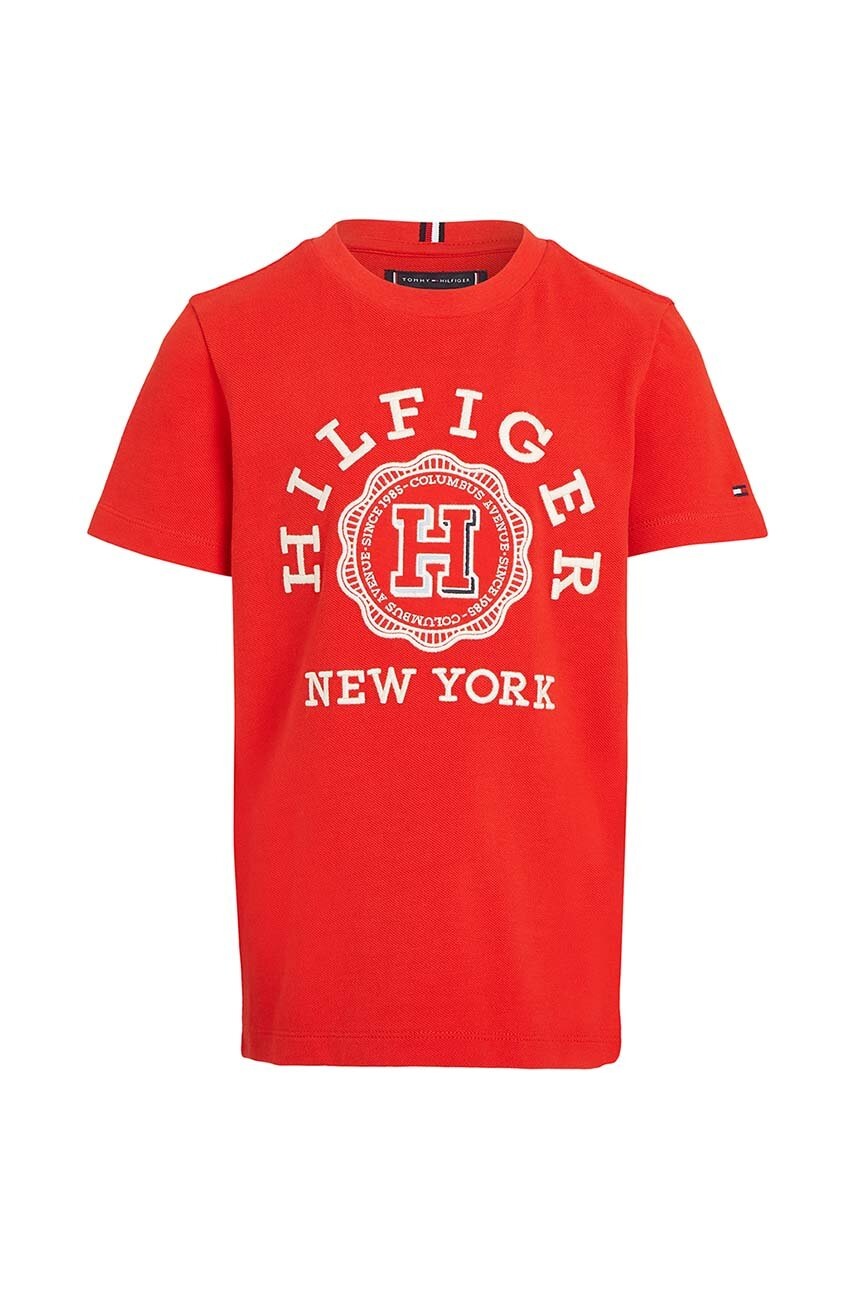 Детская хлопковая футболка Tommy Hilfiger цвет красный с принтом
