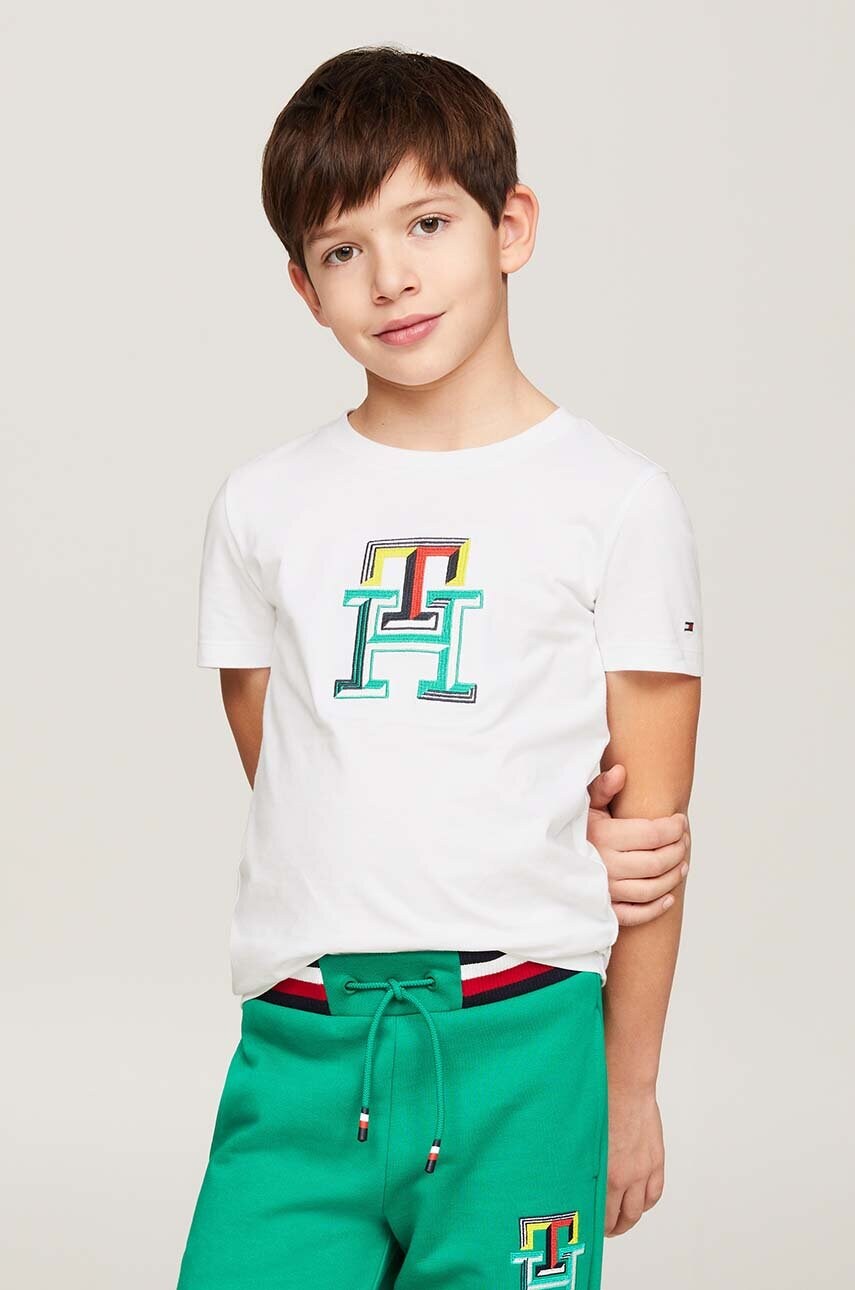 

Детска памучна тениска Tommy Hilfiger в бяло с принт, Бял