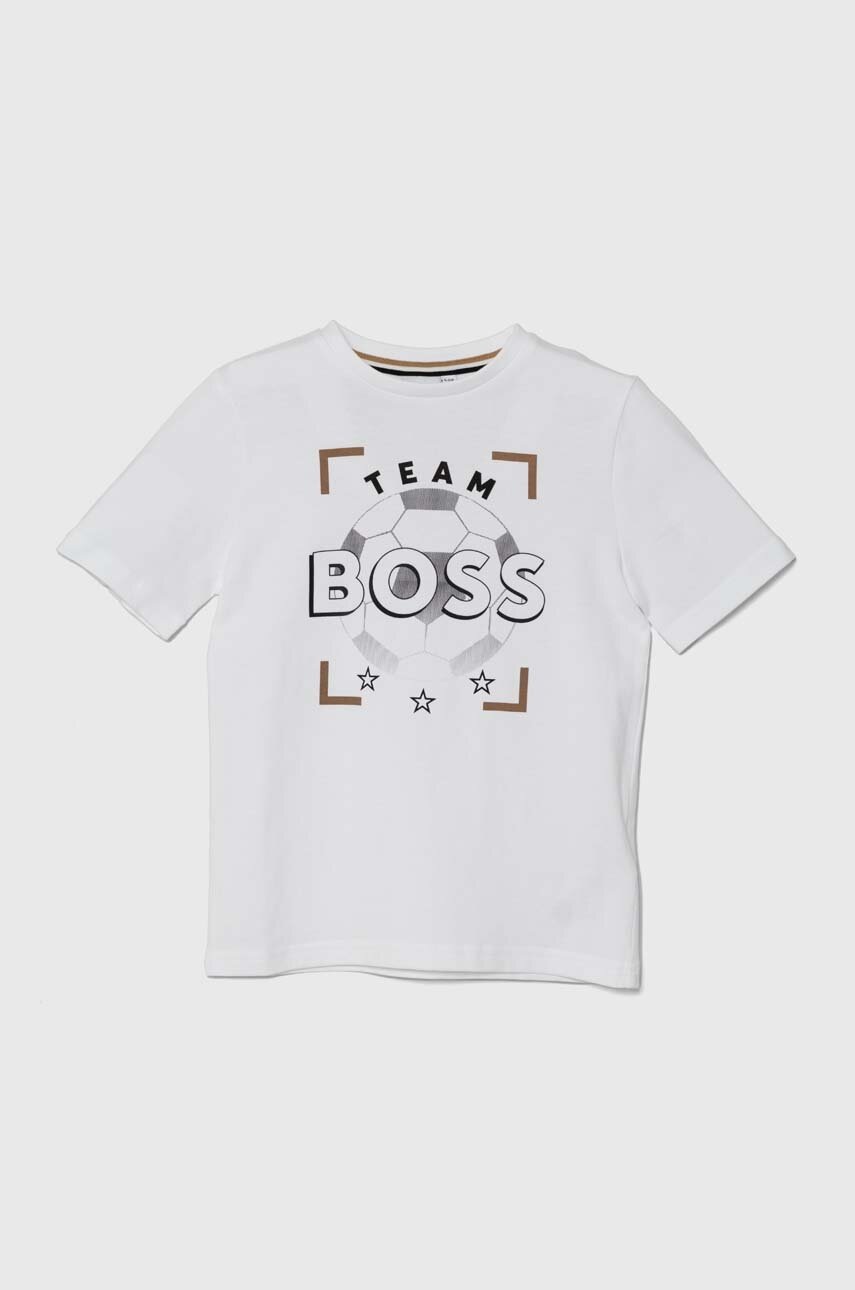 

Детска памучна тениска BOSS в бяло с принт J50729, Бял