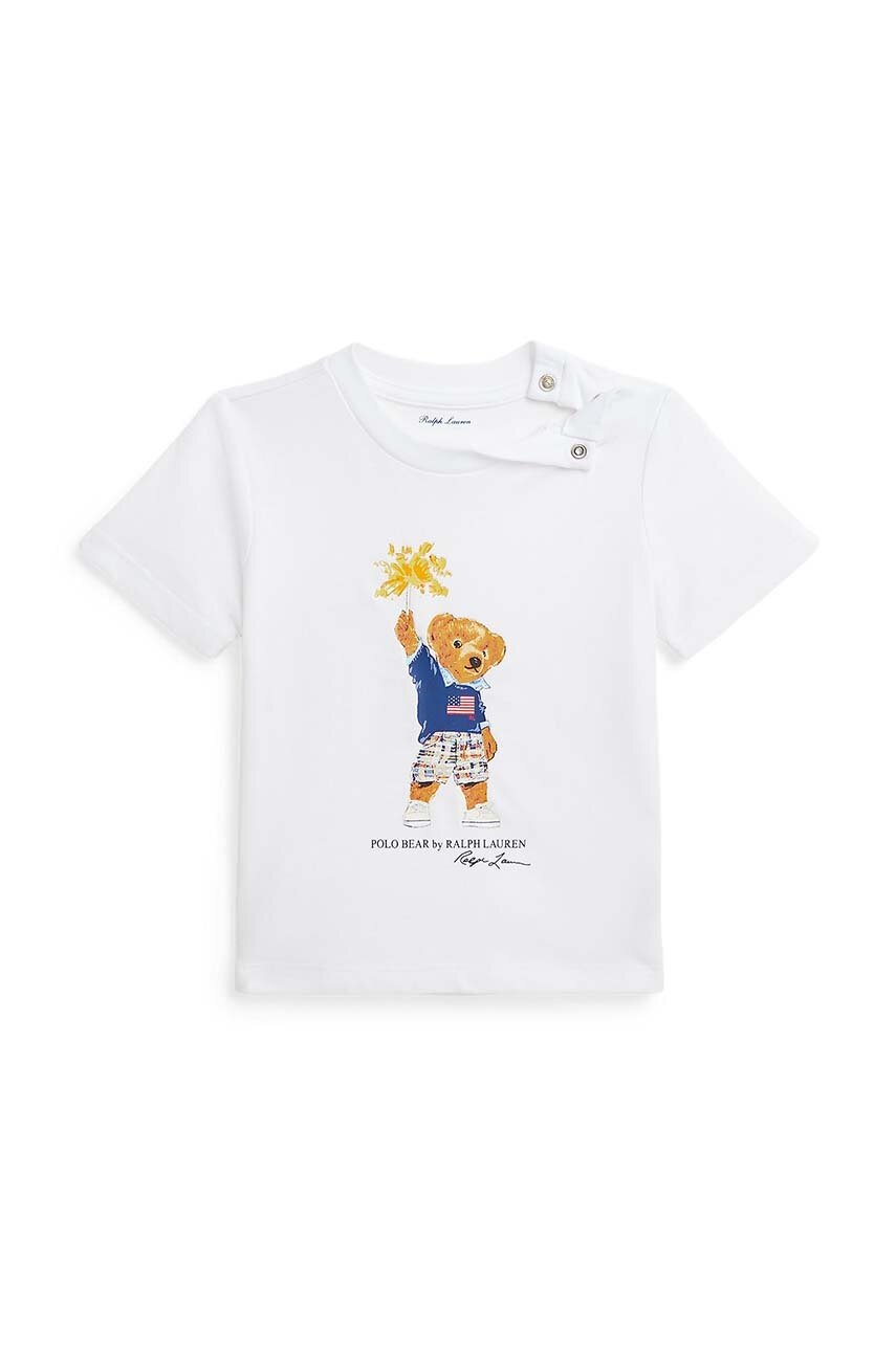 

Бебешка памучна тениска Polo Ralph Lauren в бяло с принт 320853828034, Бял