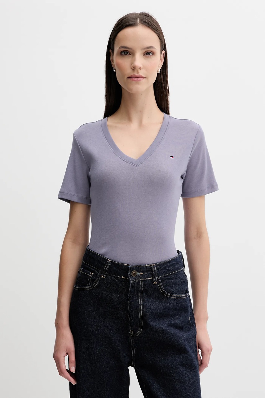 

Памучна тениска Tommy Hilfiger дамска в тъмносиньо WW0WW40584, Виолетов