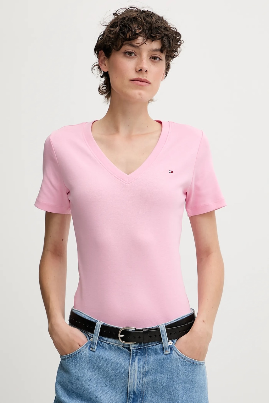 

Памучна тениска Tommy Hilfiger дамска в розово WW0WW40584, Розов