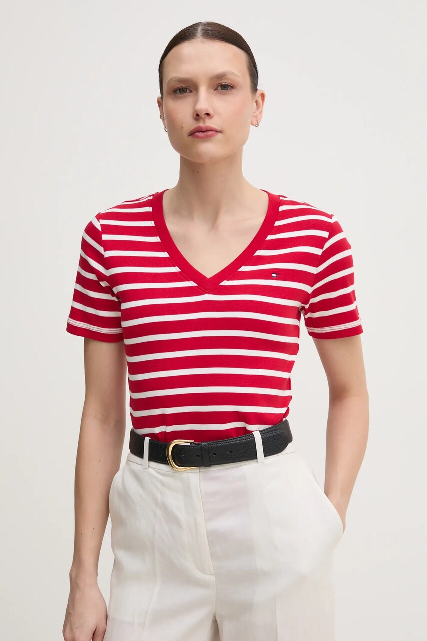 Levně Bavlněné tričko Tommy Hilfiger vínová barva, WW0WW40584