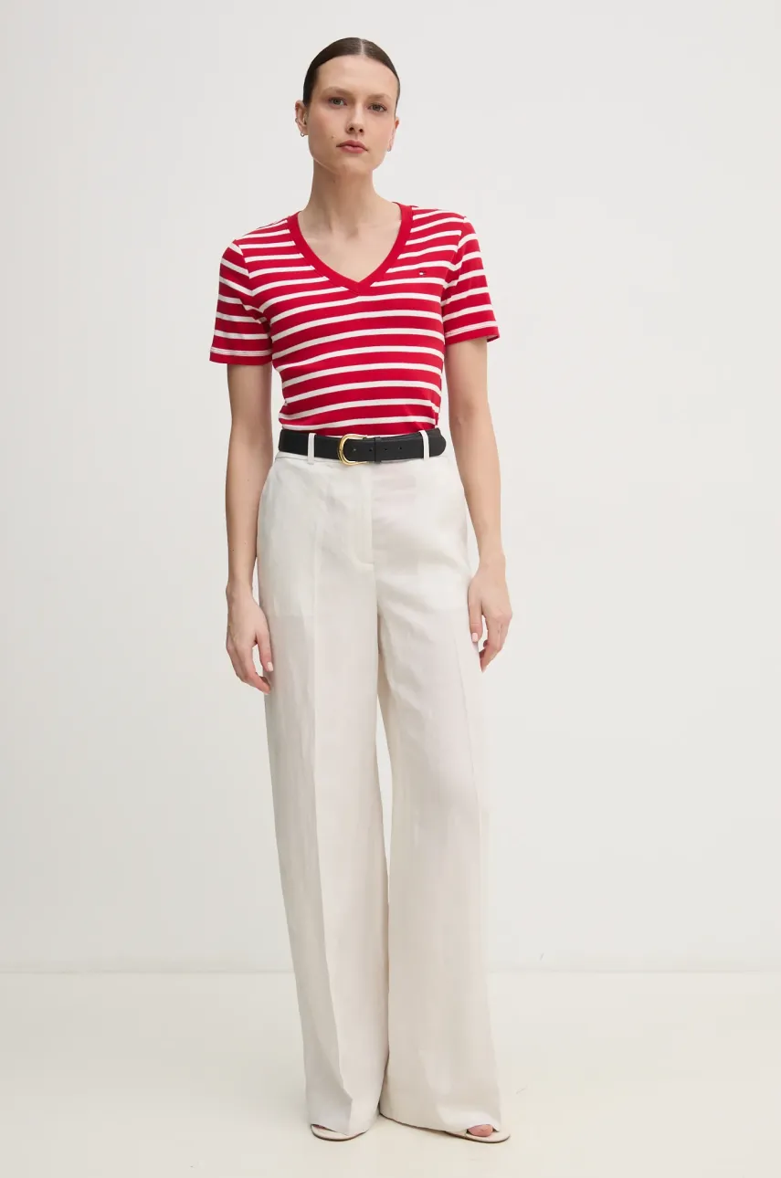 Хлопковая футболка Tommy Hilfiger женская цвет бордовый WW0WW40584 Хлопковая футболка Tommy Hilfiger женская цвет бордовый WW0WW40584